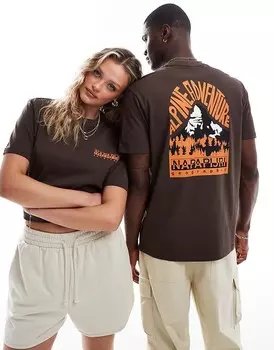 Коричневая футболка с горным принтом Napapijri Niu