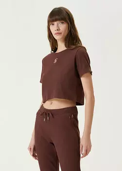 Коричневая футболка с круглым вырезом вафельного цвета Bassigue