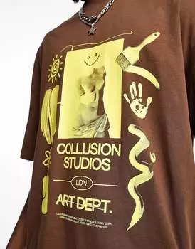 Коричневая футболка с принтом спереди COLLUSION art dept