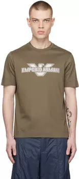 Коричневая футболка с вышивкой Emporio Armani