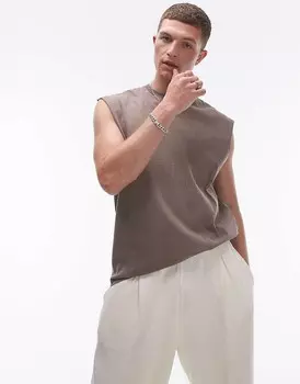 Коричневая футболка свободного кроя без рукавов Topman - BROWN