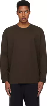 Коричневая футболка свободного кроя из плотного хлопка с длинным рукавом SKIMS