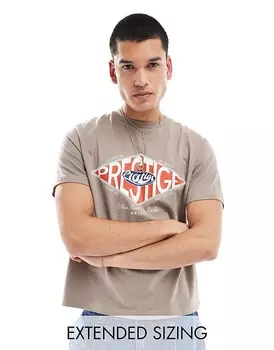 Коричневая футболка свободного кроя с уличным принтом на груди ASOS DESIGN