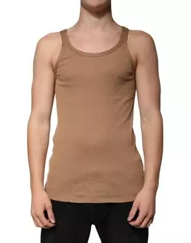 Коричневая хлопковая футболка без рукавов с круглым вырезом Dolce & Gabbana