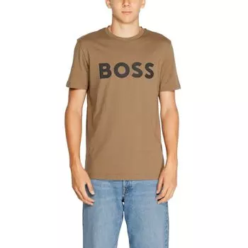 Коричневая хлопковая футболка Hugo Boss