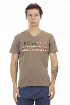 Коричневая хлопковая мужская футболка Trussardi