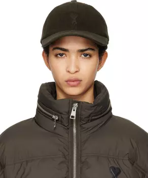 Коричневая кепка с вышивкой в тон Ami de Coeur AMI Paris