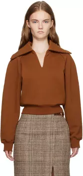 Коричневая классическая рубашка-поло с вышивкой цепочкой RECTO