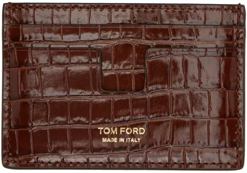 Коричневая классическая визитница Croc TOM FORD