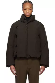 Коричневая короткая стеганая куртка-пуховик LEMAIRE