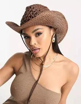 Коричневая ковбойская шляпа с полоской на подбородке South Beach
