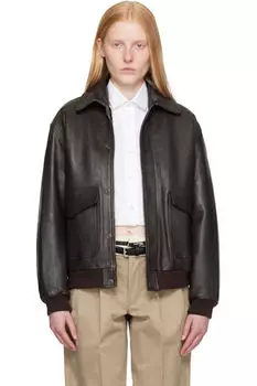 Коричневая кожаная куртка-бомбер HommeGirls