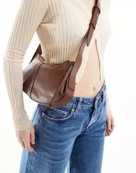 Коричневая кожаная сумка через плечо с ремешком ASOS DESIGN