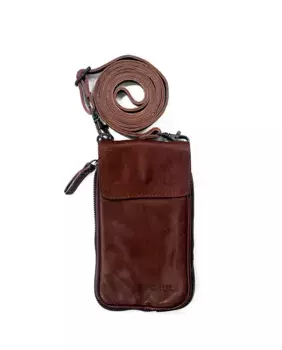 Коричневая кожаная сумка для мобильного телефона унисекс Stamp, темно-коричневый