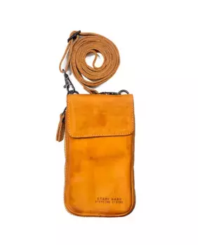 Коричневая кожаная сумка для мобильного телефона унисекс Stamp, желтый