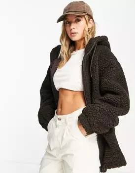 Коричневая куртка борг с капюшоном ASOS DESIGN