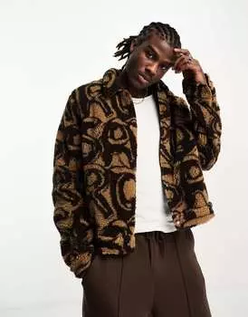 Коричневая куртка борг в стиле вестерн стандартного кроя с принтом борг ASOS DESIGN