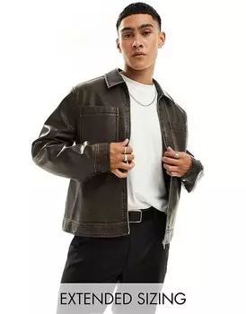 Коричневая куртка Харрингтон из искусственной кожи ASOS DESIGN