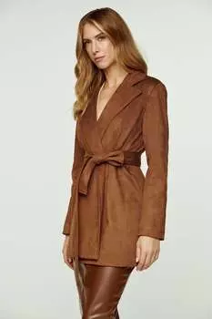 Коричневая куртка из алькантары с поясом Conquista, коричневый