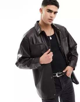 Коричневая куртка из искусственной кожи ASOS DESIGN