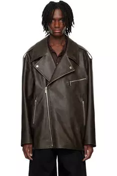 Коричневая куртка из искусственной кожи с узлом System