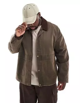 Коричневая куртка оверсайз с вельветовым воротником ASOS DESIGN Harrington