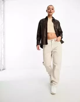 Коричневая куртка-рубашка из искусственной кожи Stradivarius