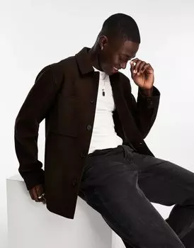 Коричневая куртка-рубашка с эффектом шерсти ASOS