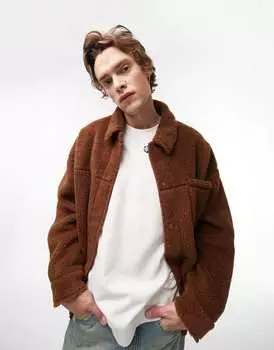Коричневая куртка с пуговицами из полиэстера Topman