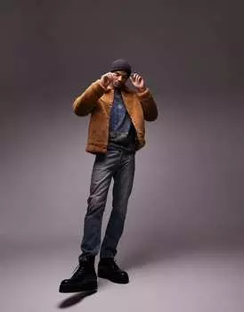 Коричневая куртка в стиле вестерн из искусственного меха Topman