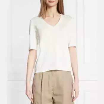 Коричневая льняная футболка стандартного кроя Max Mara, экрю