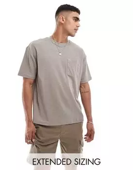 Коричневая льняная футболка свободного кроя с карманом ASOS DESIGN