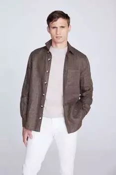 Коричневая льняная рубашка MOSS, коричневый