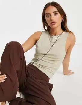 Коричневая майка без рукавов с открытыми швами Topshop