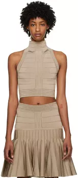 Коричневая майка с воротником-стойкой Balmain