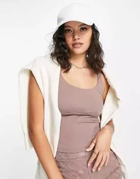Коричневая майка в стиле Lounge со швами River Island