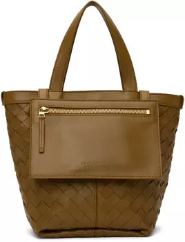 Коричневая маленькая сумка-тоут с откидной крышкой Bottega Veneta