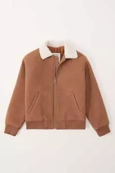 Коричневая меховая куртка в клетку Abercrombie & Fitch, коричневый