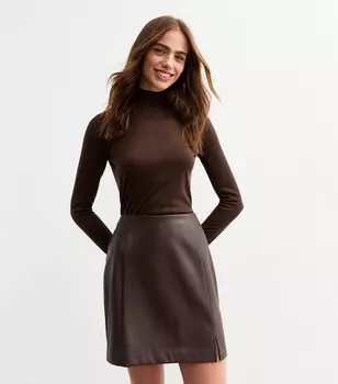 Коричневая мини-юбка из искусственной кожи New Look, темно-коричневый