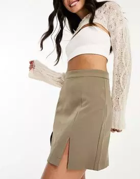 Коричневая мини-юбка Vila с вырезом спереди