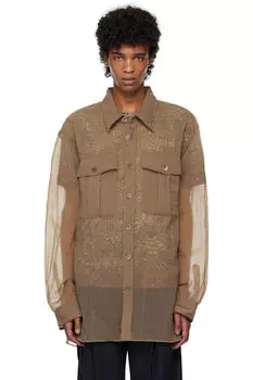 Коричневая мятая рубашка Dries Van Noten