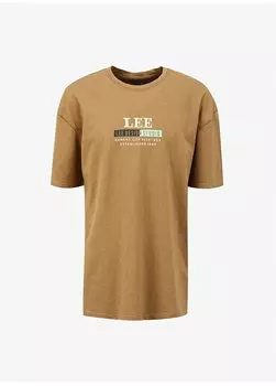 Коричневая мужская футболка с круглым вырезом L241194220 Футболка с круглым вырезом Lee, коричневый