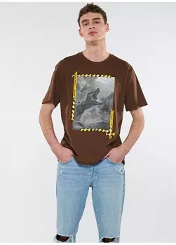 Коричневая мужская футболка с круглым вырезом с принтом Mavi