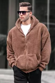 Коричневая мужская толстовка с капюшоном и молнией Over Fit 6049 MADMEXT