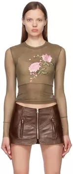 Коричневая нейлоновая футболка Blumarine