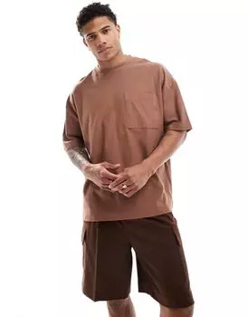 Коричневая непринужденная футболка из фактурного крепа ASOS DESIGN