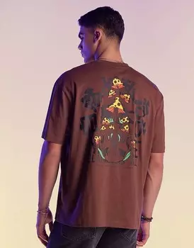 Коричневая оверсайз-футболка ASOS DESIGN плотностью 220 г/м с грибным принтом на спине