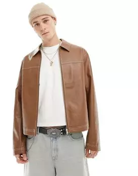 Коричневая оверсайз-куртка Харрингтон из искусственной кожи ASOS DESIGN