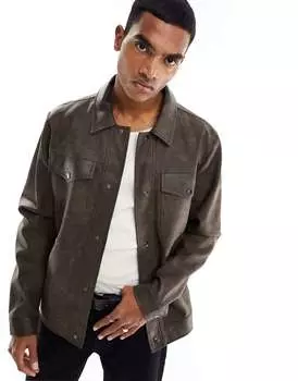 Коричневая оверсайз-куртка в стиле вестерн из искусственной кожи ASOS