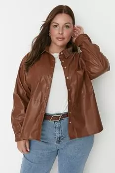 Коричневая плетеная куртка из искусственной кожи Trendyol, коричневый